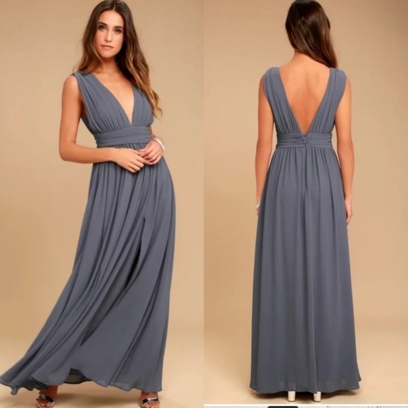 Lulus Dresses & Skirts - Lulus Heavenly Hues Denim Blue Maxi Dress Sz M Wedding Party Bridesmaid Elegant